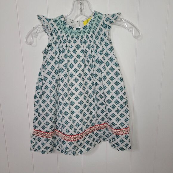 Roller Rabbit Girls Dress Size 4 White Green Embroidered Ruffle Summer - Picture 1 of 10